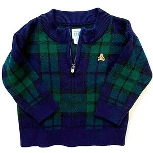 Baby Gap Quarter-Zip Pullover, Size 12-18 Months, Blue/Green Plaid